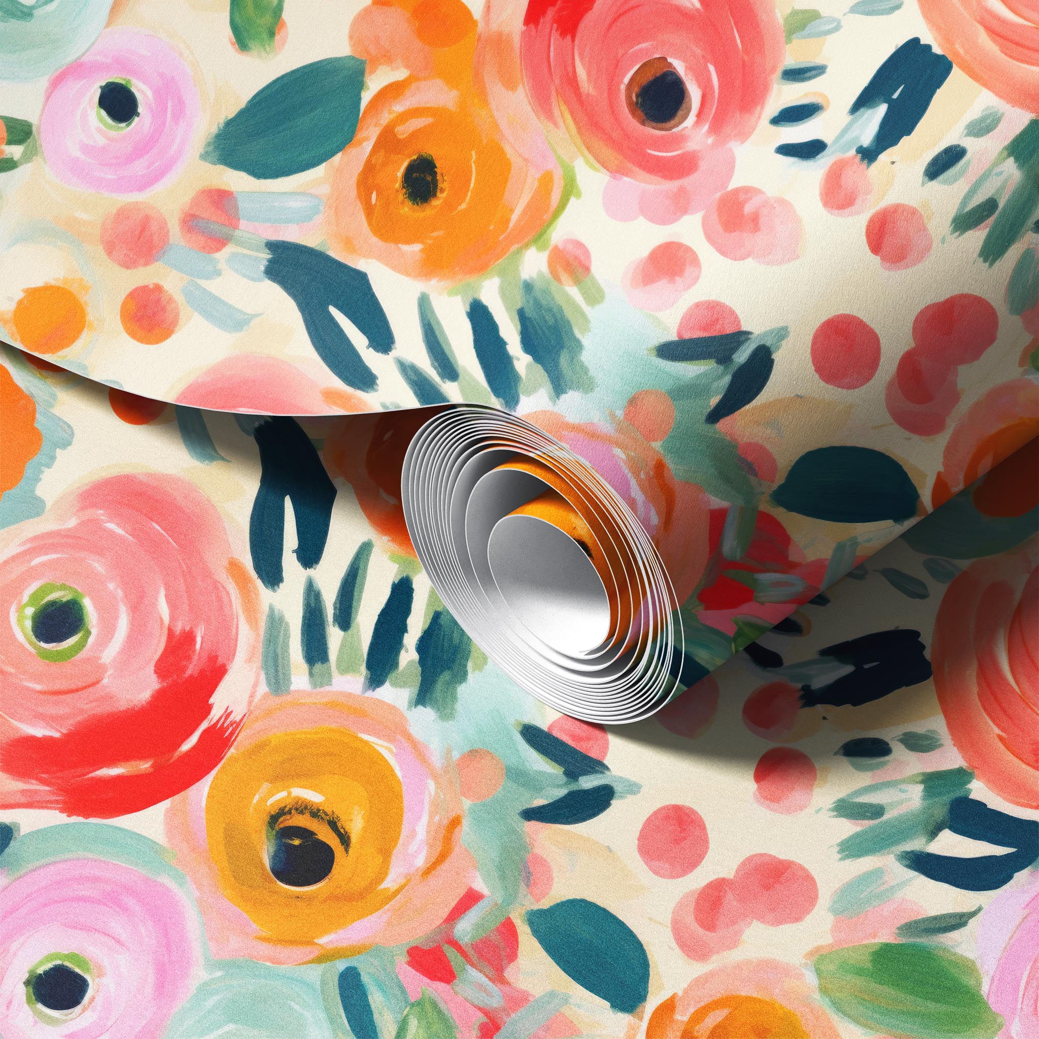 Watercolor Summer peel and stick wallpaper room mockup